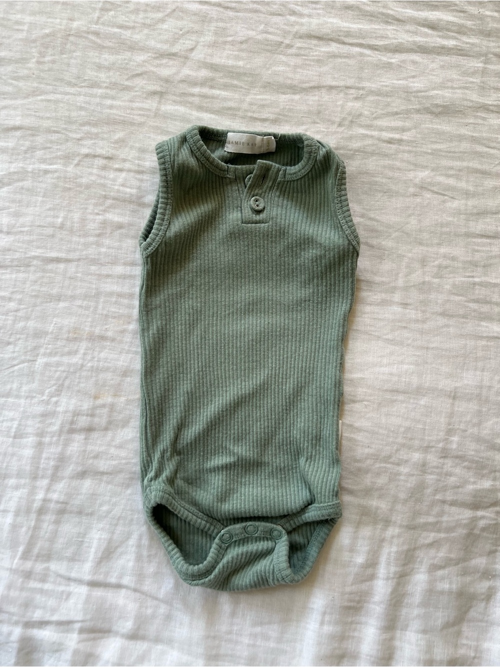 Jamie Kay 100% CottonRibbed Sage Green Sleeveless One-Piece Bodysuit